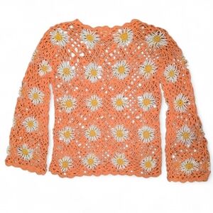 BiBi Floral Crochet 3/4‎ Sleeve Top Size Small